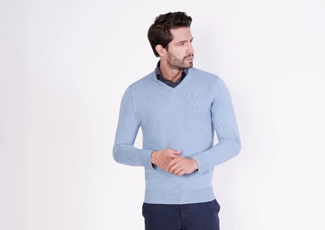 1stAmerican Maglia Collo a V Maglione Cashmere Seta Uomo Pullover Manica Lunga