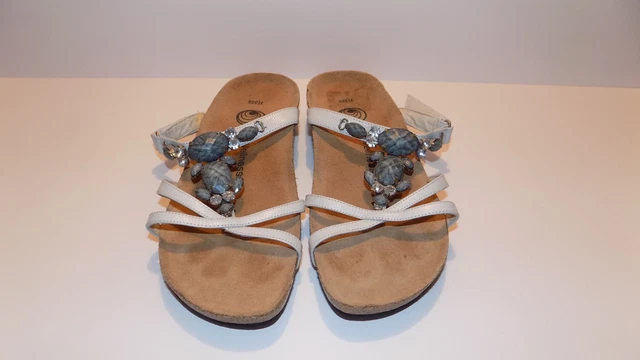 Women's euroWellness Balance White Leather Jeweled Sandals US Size 7 EUR 37.5