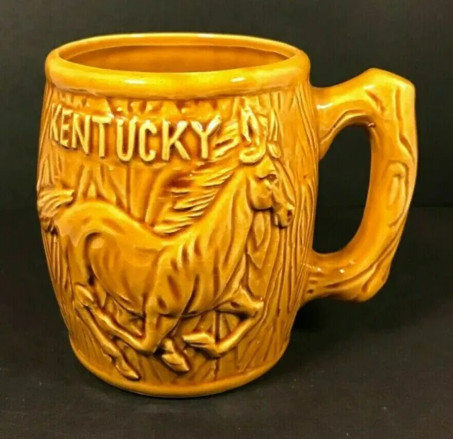 Vintage 3D Kentucky With Horse Tree Bark Texture Souvenir Porcelain Coffee Mug