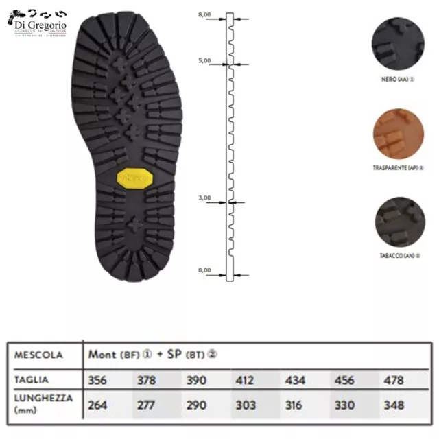 Suola gomma Vibram Jankuat 1220 da mm.8 pianella carrarmato scarpe militari