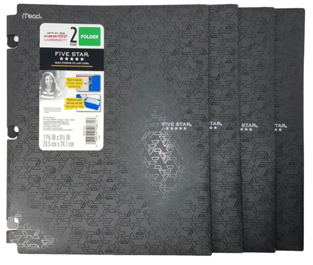 Lot of 4 Black Mead Five Star Poly 2-Pocket Snap-In Folders