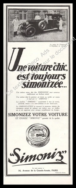 Publicité Simoniz LA VOITURE PRESIDENTIELLE Vintage Ad Advertising 1927