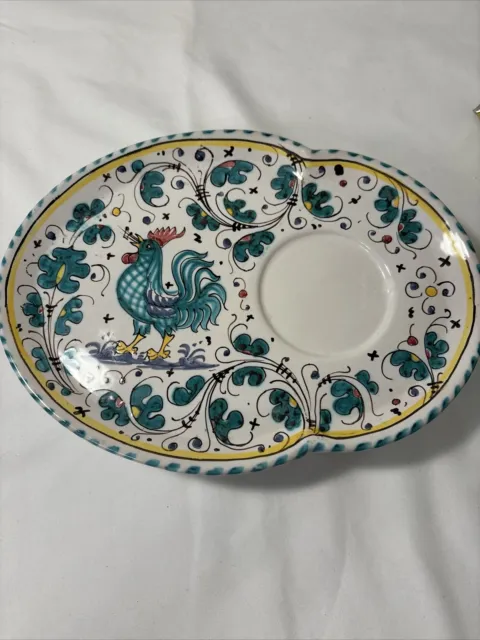 3 Italian Hand Painted Plates Deruta Green Roosters Italy Majolica Set