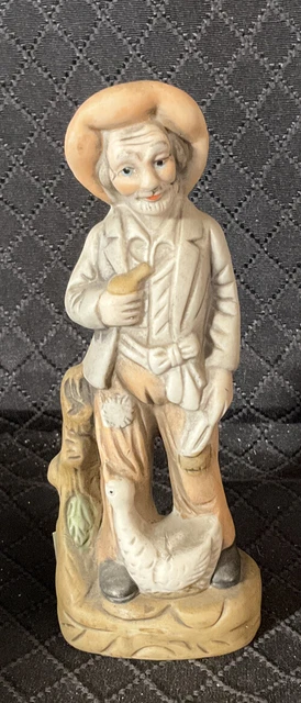 Vintage Bisque Porcelain 5” Old Man Pipe Duck Hat Standing Figurine