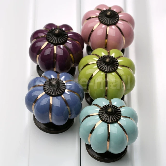 Vintage Pumpkin Ceramic Door Knobs Kitchen Cabinet Pulls Drawer Cupboard Handles