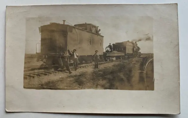 1907 RPPC Postcard Newman CA Southern Pacific RR Railroad Caboose #1643 SP Train