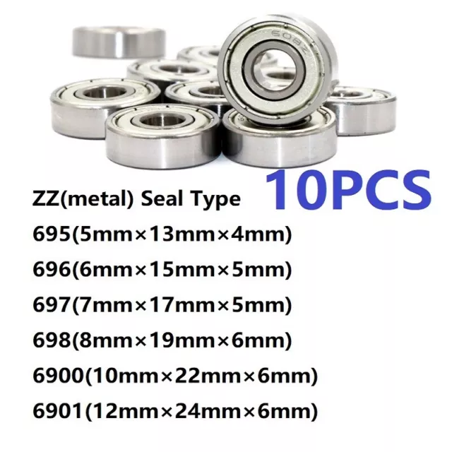 10PCS ZZ Metal Sealed Miniature  Ball RC Deep Groove Radial Bearing Bore 5-12mm