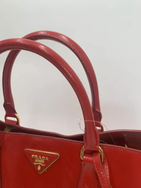 Prada Saffiano Vernice Rosso Red Leather Tote Bag Auth Preloved Patent Purse 3