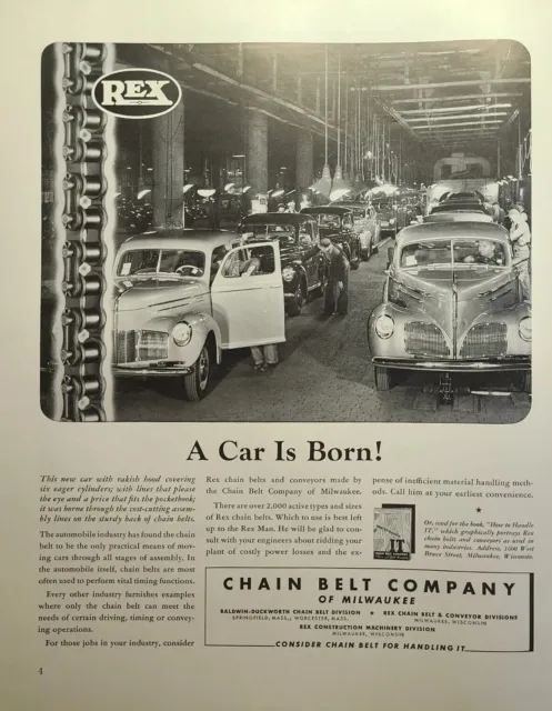 Chain Belt Co Milwaukee Studebaker Assembly Line Plant Vintage Print Ad 1940