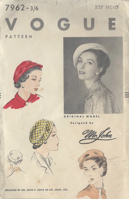 Patron Vintage Chapeau McCall's 1506 Année 1949 - Gabarit Complet Non Découpé, époque Années 40