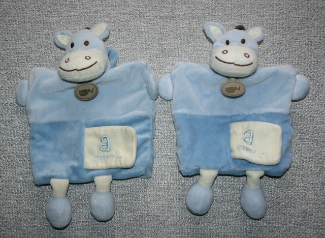 Babynat Baby Nat 2 Doudou Ane Plat Bleu Blanc Marionnette Ane Comme A Kom9
