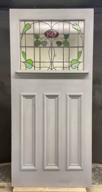 X Large Victorian Stained Glass Front Door Old Reclaim Antique Wood Art Nouveau