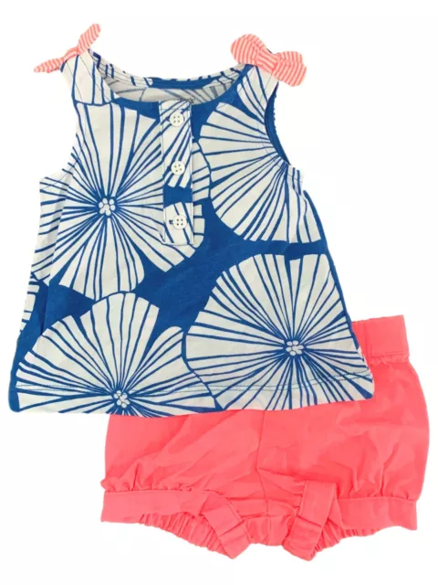 Carters Infant Girls Blue Tropical Flower Print Top & Pink Bubble Shorts 3M