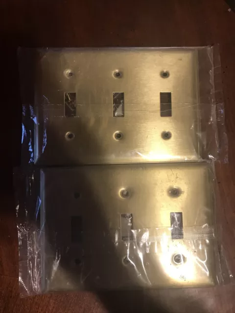 2 Pass & Seymour Polished Solid Brass 3-Gang Light Switch Wallplate Cover - SB3