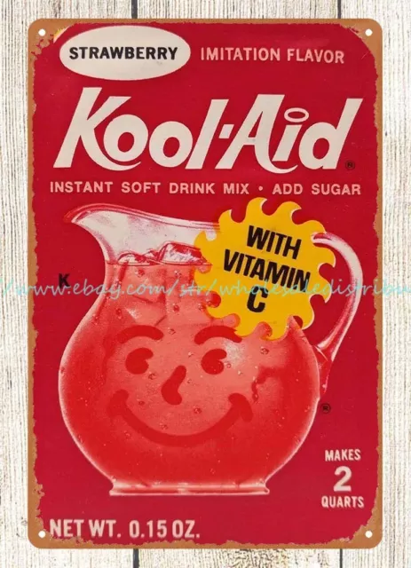 Strawberry Kool Aid soft drink metal tin sign plaque nostalgic  wall decor