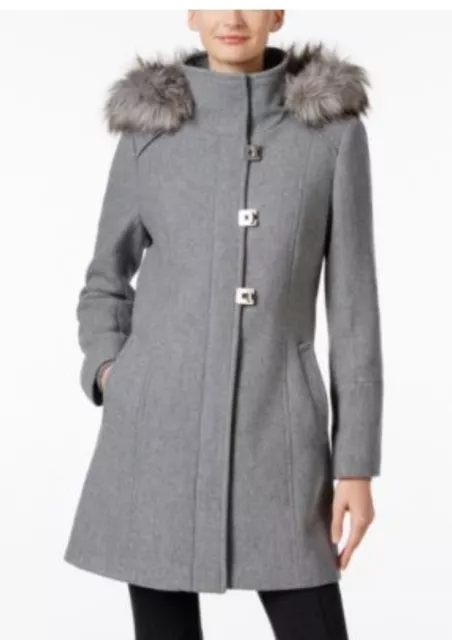 Calvin klein faux leather trim boucle coat clearance