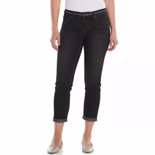 Apt.9 Modern Fit Slim Cuffed Capri Jeans Pants Womens 8-16 Black Wash New $44