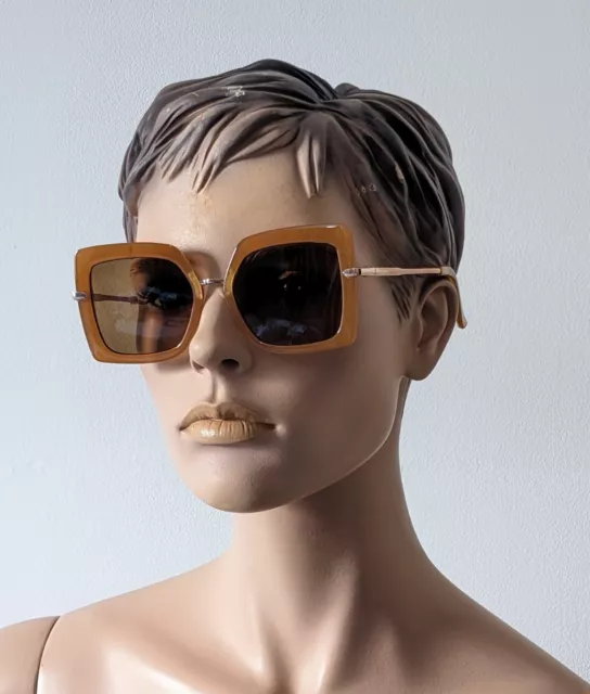 Urban Outfitters Leona Combination Square Sunglasses Yellow Brown 70's Retro NEW