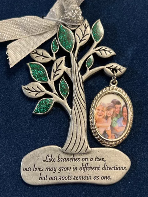 Gloria Duchin Pewter Family Tree Photo Ornament With Crystals  NIB