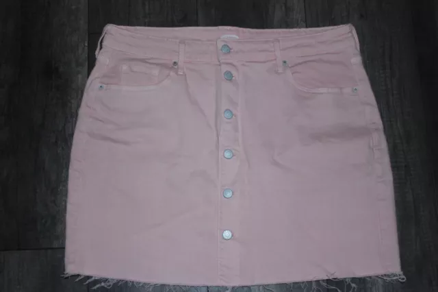 Old Navy Womens Size 14 Denim Pink Jean Mini Skirt Frayed hem button up