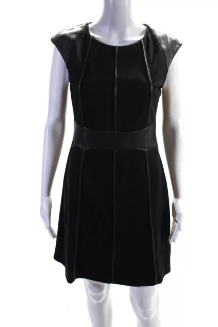 Bailey 44 Womens Scoop Neck Short Sleeve Leather Trim Midi Dress Black Size M