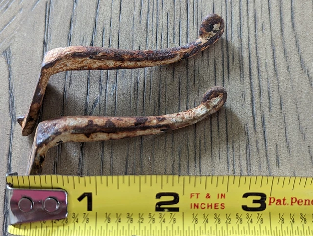 2 Old Coat Hooks Single School Farmhouse Antique Primitive Paint Vintage 1850’s 2