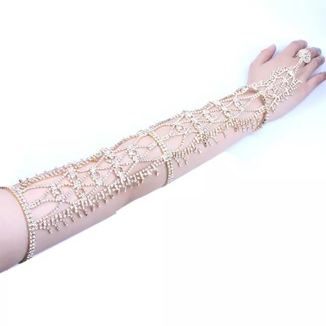 A Pair Of Crystal Arm Wrist Elbow Gloves Women Wedding Bridal Party Pageant 3