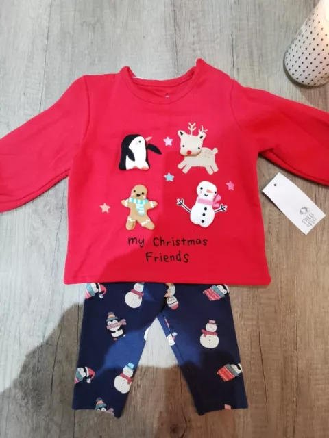 Baby Christmas jumper & leggings set reindeer snowman santa 3-6months brand new