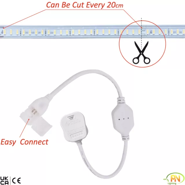 LED Strip Lights 220V 120L/M SMD2835 UK Plug Waterproof Commercial Tape Light 3