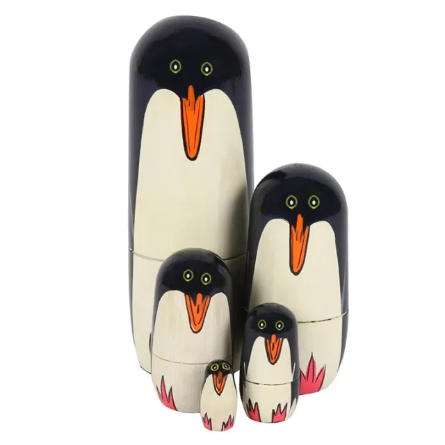 Handmade Wooden Penguin Russian Nesting Dolls Matryoshka Wooden Toys Gift