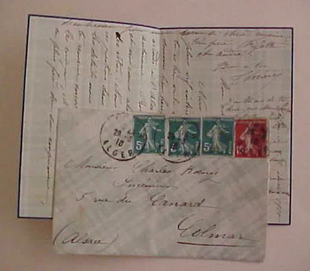 Algeria  Cover  1910 Alger To Alsace With Letter