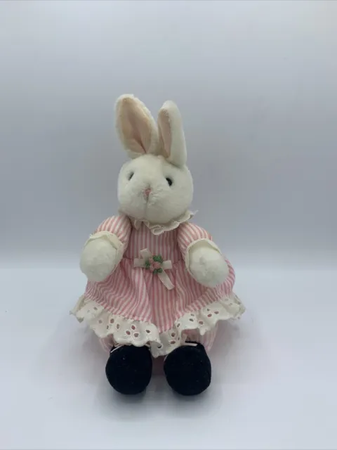 1991 Gund Bunny Tinytales 8” Plush Stuffed Animal Pink White Dress
