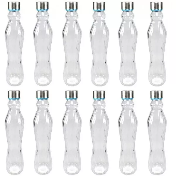 Set 12 Pezzi Bottiglia In Vetro Con Tappo Acciaio 500Ml Acqua Bevande