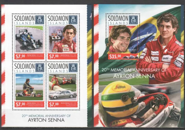 Ls278 2014 Solomon Islands Ayrton Senna Formula 1 F1 #2567-71 1Kb+1Bl Mnh