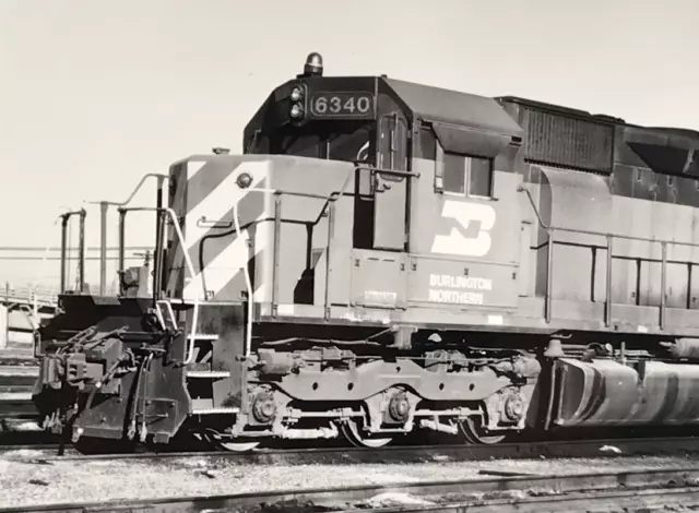 Burlington Northern Railroad BN #6340 SD40 Locomotive Train B&W Photo Denver CO