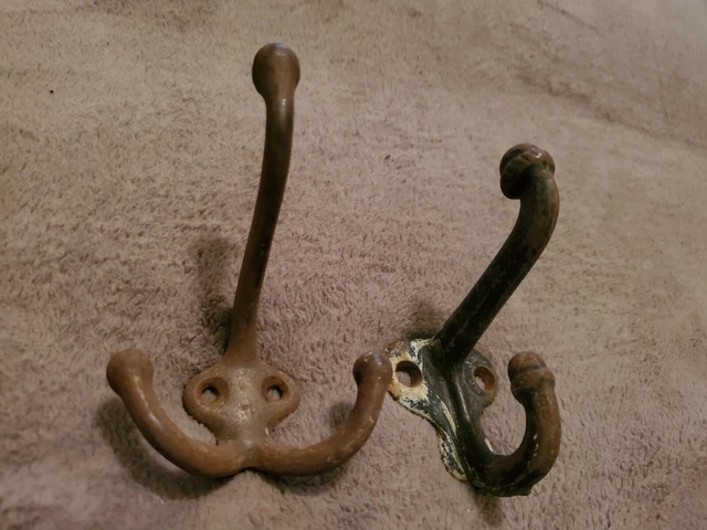 Vintage/Antique LOT OF 2 Cast Iron Harness Hat Coat Towel Hooks