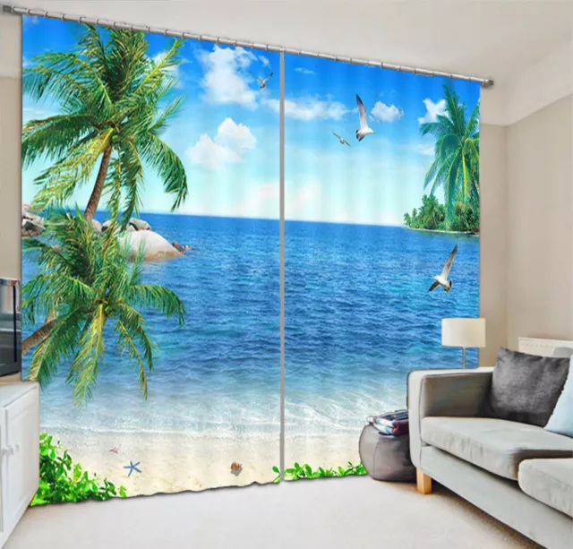 Sea And Coconut Trees 3D Curtain Blockout Photo Printing Curtains Drape Fabric