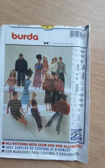 Burda Vintage Dolls Clothes Sewing Pattern 8576 Barbie, Sindy other 29cm