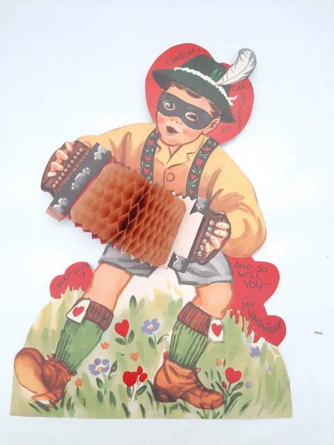 VTG Lone Ranger Masked Accordion Paper Puff Honeycomb Sweet Large Valentine Card