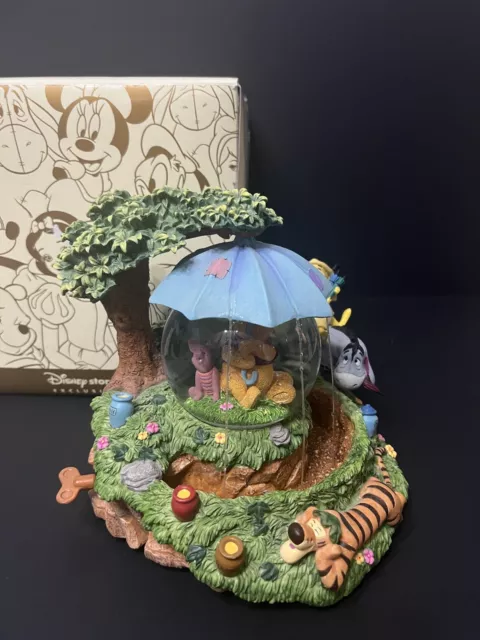 Disney Winnie The Pooh Snow Globe Musical Water Flow Umbrella Rare Large Read