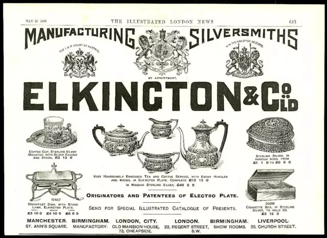 1896 Antique Print - ADVERTISING Elkington Co Electro Plate Silversmiths (54)