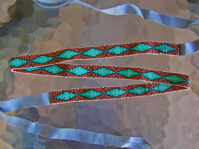 GREAT Pattern, Handmade Navajo Indian Beaded Hat Band 9/16 inch wide, Tsosie