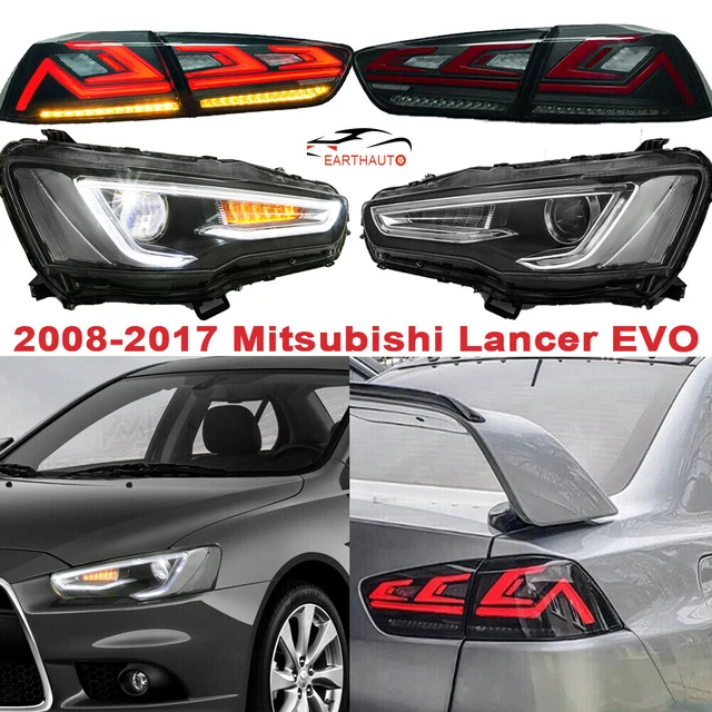 Set(4) LED Halo Headlights Smoke Tail Lights For 08-17 Mitsubishi Lancer EVO New