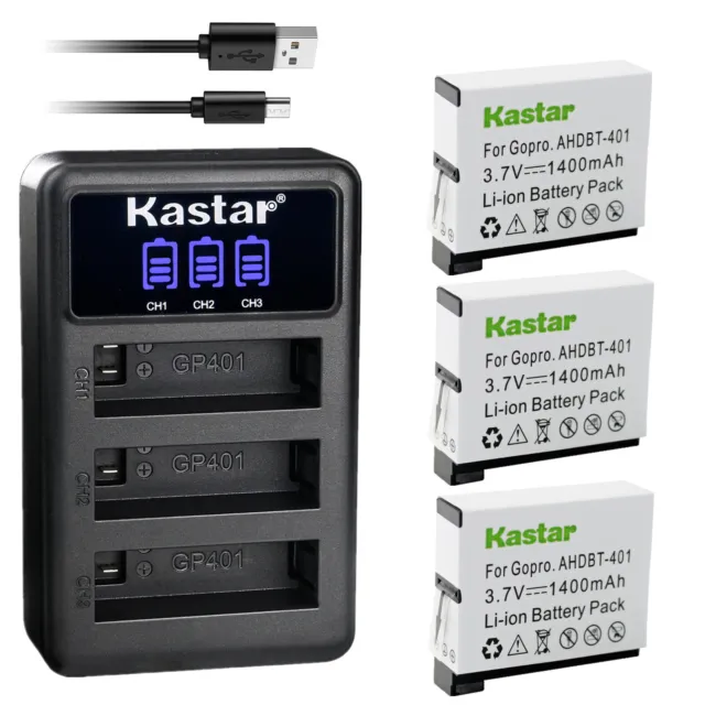 Kastar Battery Triple Charger for GoPro AHDBT-401 GoPro HD Hero 4 Black Silver