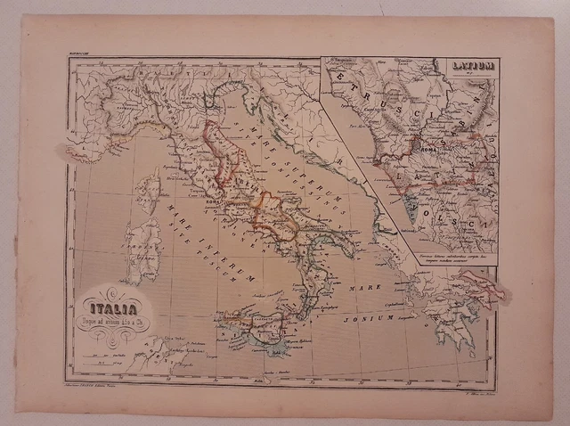 Carta dell'Italia fino all'anno 450 a Ch._Originale cartina del Marmocchi