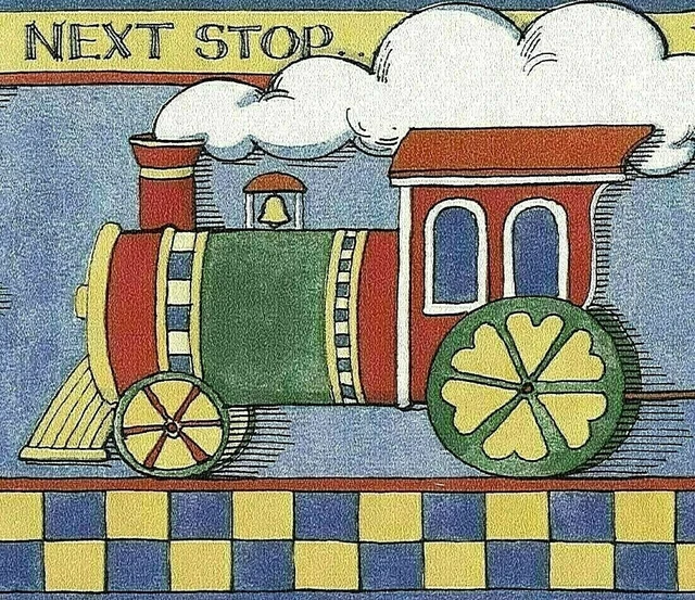 VINTAGE STEAM TRAIN Wallpaper Border 30 feet length "FREE SHIPPING