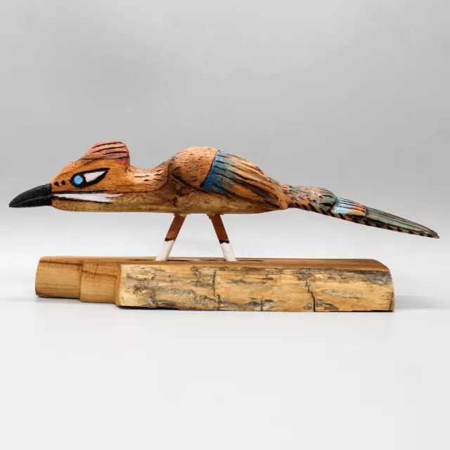 ZUNI PUEBLO FOLK ART-COLORFUL HANDMADE ROADRUNNER  by ALAN LEWIS-NATIVE AMERICAN 3