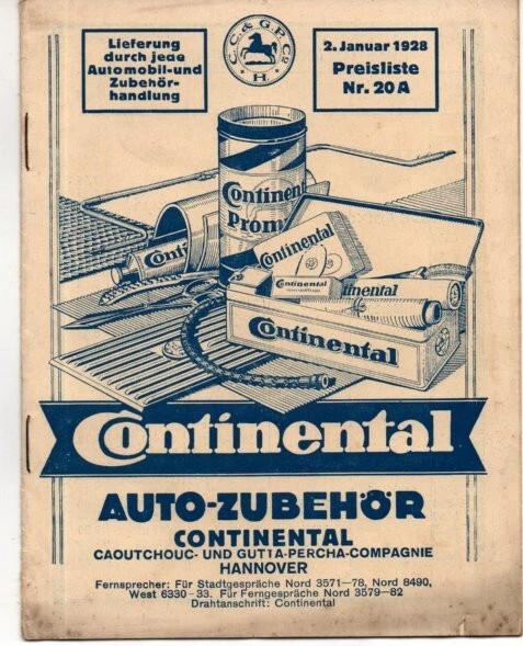 Accessori auto Continental listino prezzi del 1928