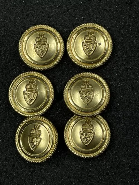 6 Vintage Waterbury Buttons Gold Tone Shield Crown Lion Jacket Blazer Buttons