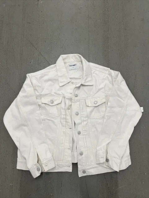 Women’s Old Navy White Denim Jean Jacket. Button Up Front Pockets Size Large